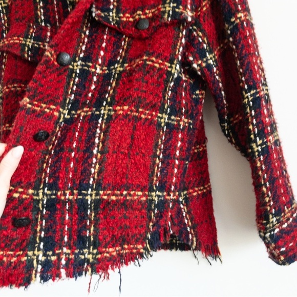 Zara Red Textured Tweed Oversized Shacket - Picture 5 of 12